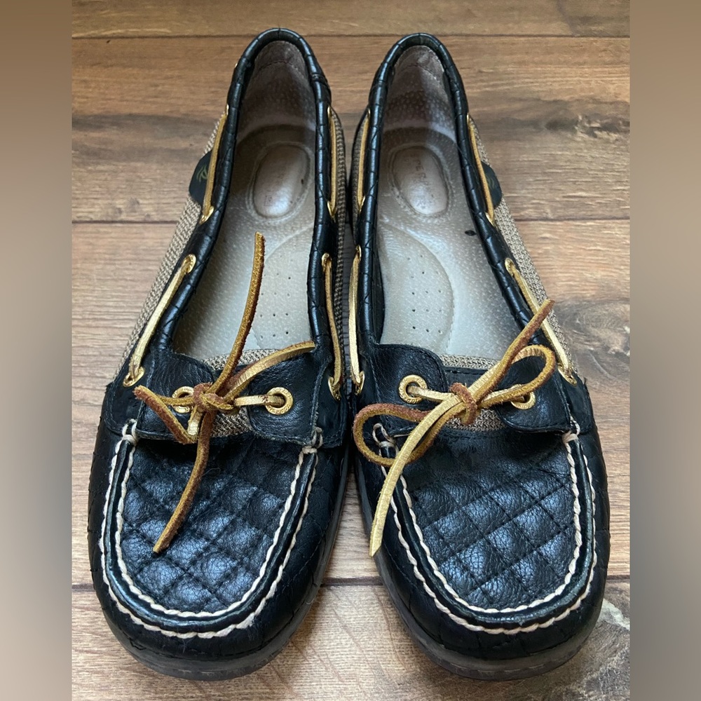 Sperry Angel Fish with Quilted Black Leather and Gold Deteil